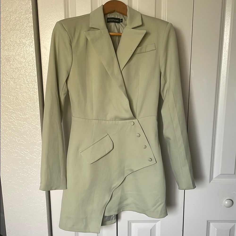 Asymmetrical Light Green Blazer Mini Dress
